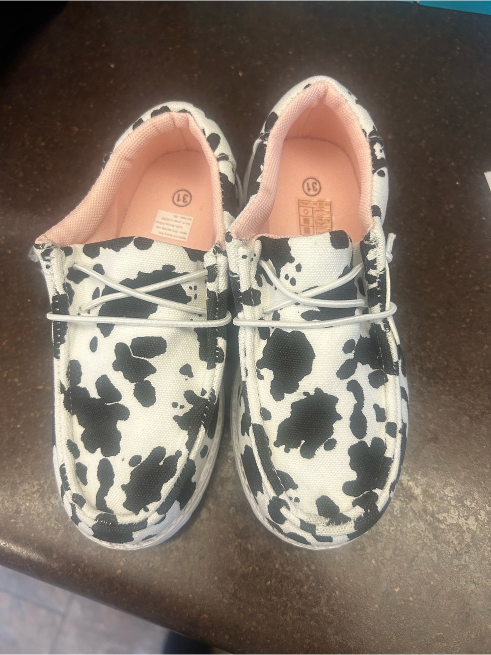 Kids Cow-Print Canvas Slip-On Shoes - Black & White